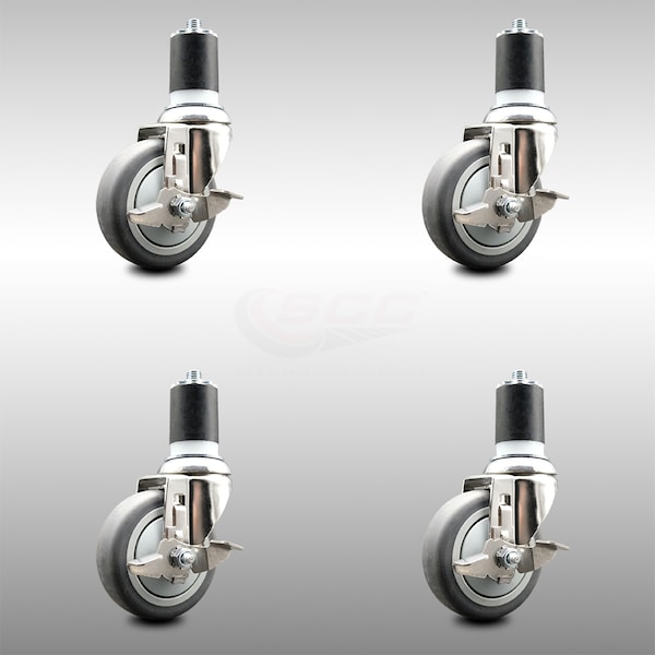 Service Caster 4 Inch 316SS Thermoplastic Rubber Swivel 1-3/4 Inch Stem Caster Set Brake SCC SCC-SS316EX20S414-TPRB-TLB-134-4 - main